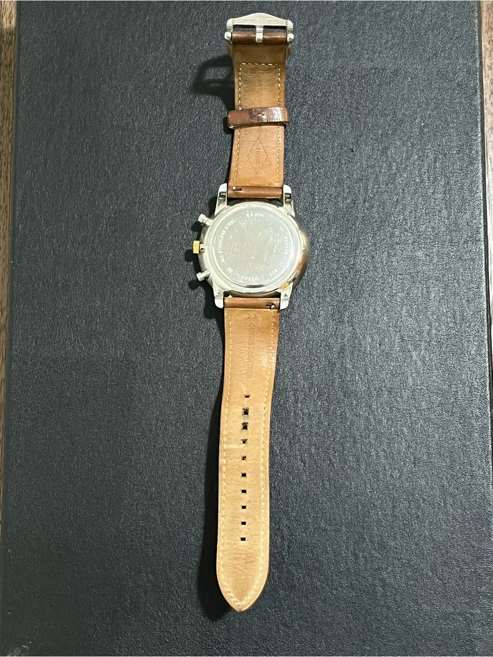 Fossil FS5408 Chronograph Espresso Brown Dial Brown Leather Watch Date Quartz